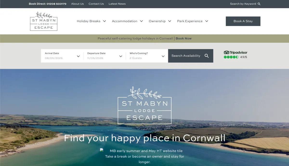 St Mabyn Lodge Escape — one of Evergreen Escapes' parks, built on the multi-park platform Clicky shipped for the group